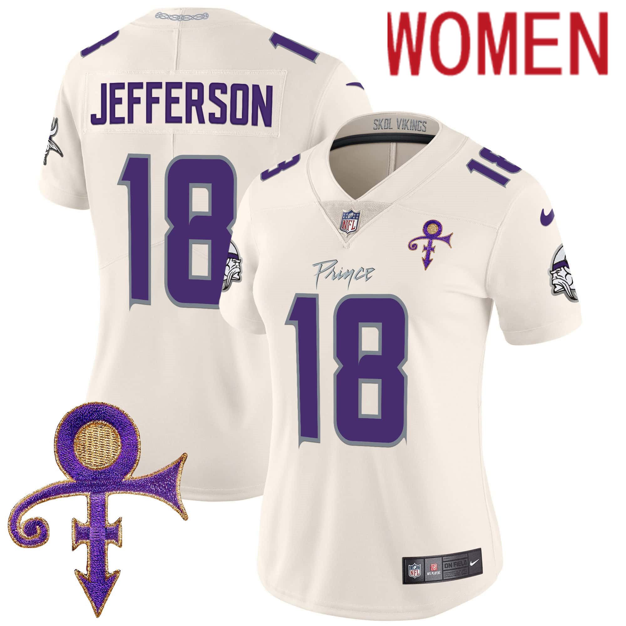 Women Minnesota Vikings #18 Jefferson Cream 2024 Nike Prince Vapor Limited NFL Jersey